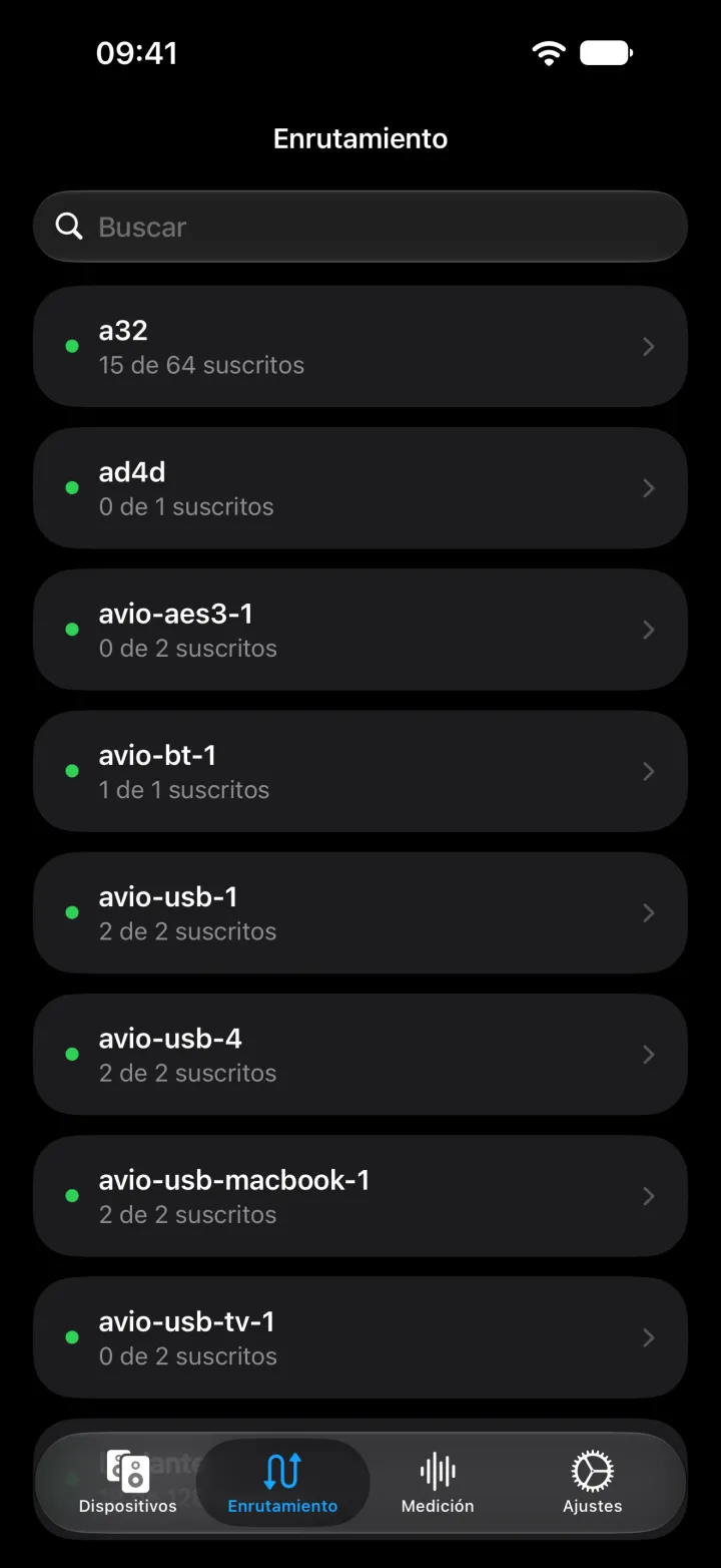 El enrutamiento en iPhone, con cada dispositivo y cuántos de sus canales de recepción están suscritos.