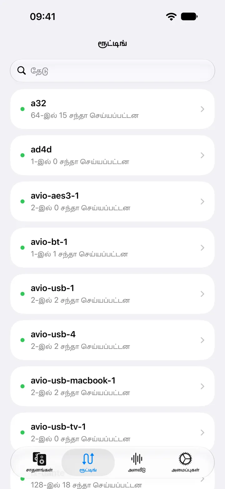 iPhone-இல் ரூட்டிங்: ஒவ்வொரு சாதனமும், அதன் பெறும் சேனல்களில் எத்தனை சந்தா செய்யப்பட்டுள்ளன என்பதுடன் பட்டியலிடப்பட்டுள்ளது.